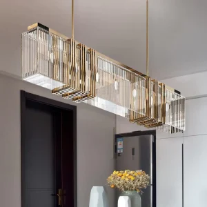 Metal Frame Pendant Light Fixtures Dining Room Luxury Modern K9 LED Rectangular Crystal Chandeliers