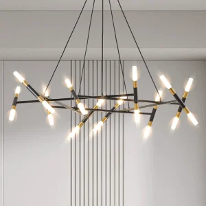 Mid Century Modern 20 Lights LED Black Round Chandelier Pendant Light Fixture
