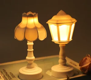Mini Bedside Lamp Table Home Decor Holiday Christmas Gift for Kids Streetlights and Petals Figurine Decoration Atmosphere Props