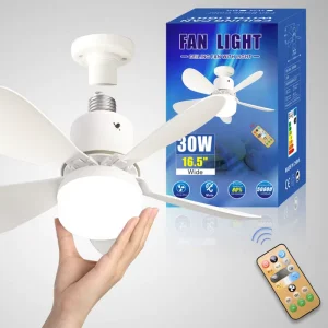 Mini Ceiling Fan Light with E27 Screw Base Removable Blades Flush Mount Lamp for Bedroom and Living Room