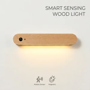 Mini Minimalist Wooden Motion Sensor LED Light Warm White Magnetic USB Rechargeable Stick-On Night Light for Closet Cabinet