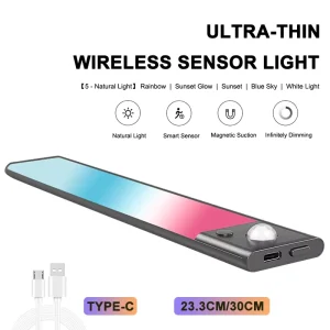 Mini Motion Sensor Cabinet Light 5 Color Temperatures Rechargeable Magnetic LED Dimmable Night Light Stairs Modern