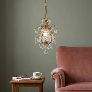 Mini Rustic Crystal Pendant Light Vintage Iron Chandelier for Foyer Entryway Hallway Kitchen Island