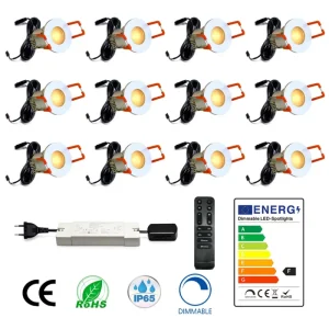 Mini Spotlight with 12 pcs light and12V DC Waterproof Dimmable Mini LED Spotlight Sets for Outdoor Veranda