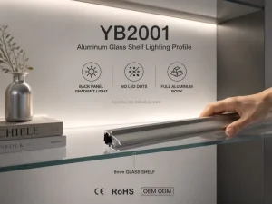 Minimalist 8mm Tempered Glass Shelf Light Aluminum Profile for Luxury Home Display Cabinet Solution YB2001 44