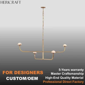 Minimalist Alabaster Chandelier LED 4 Light Brass Pendant Lamp Hanging Light for Living Dining Bedroom 110V