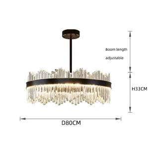 Minimalist Black Crystal Chandelier LED Warm White Dimmable Hotel Ring Pendant Lights for Living Room
