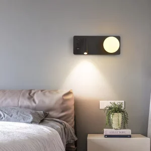 Minimalist Black Rectangular LED Wall Sconce with Adjustable Spotlight Dual Switches Dimmable Hotel Villa Home Interior Lighting