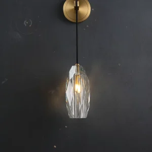 Minimalist Brass Gold LED Wall Sconce Single Head Faceted K9 Crystal Shade 2700K Soft Warm White E12 Bulb Base for Luxury Home