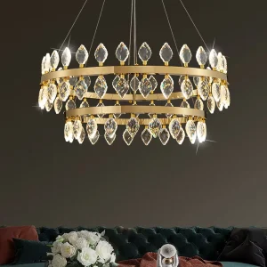 Minimalist Ceiling Lighting Chandelier for Living Room Iron Crystal Restaurant Apartment Round Pendant Lamp