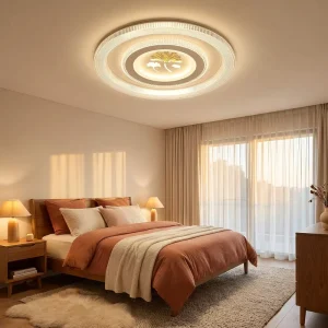 Minimalist Circular Living Room Ceiling Light Ginkgo Pattern LED Lamp Ribbed Acrylic Border for Contemporary Home Interior Decor