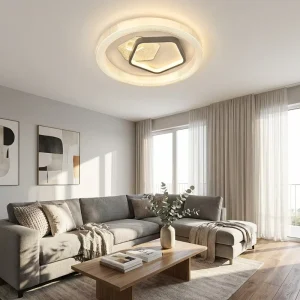 Minimalist Decorative LED Lighting Unique Halo Shape Ceiling Lamp With Textured Geometric Center New House Apartment Overhead