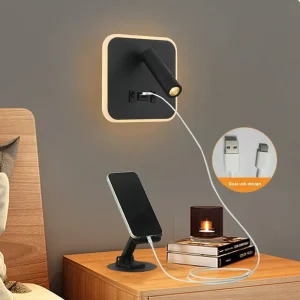 Minimalist Italian Hotel Style LED Iron Reading Light Strip Switch Type C Type A USB Charging Bedroom Wall Lamp