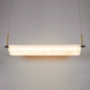 Minimalist Linear Alabaster Energy Saving LED Chandelier 2700K Soft Warm White Light Seamless Glow Dual Tone Brass Accents