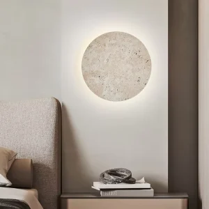 Minimalist Nature Travertine Stone Round Led Lamp Postmodern Creative Nordic Living Room Bedroom Retro Outdoor Wall Decor Light