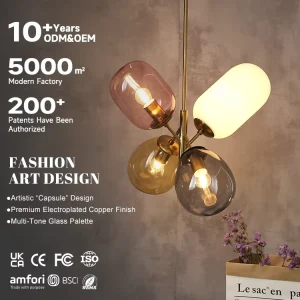 Minimalist Nordic Iron Glass LED Chandelier Pendant Light for Living Room Restaurant Hotel