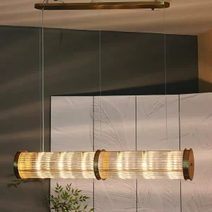 Minimalist Rectangular Gold Ceiling Plate Linear Glass Light for Apartment Dining Table Island Decor Fixture