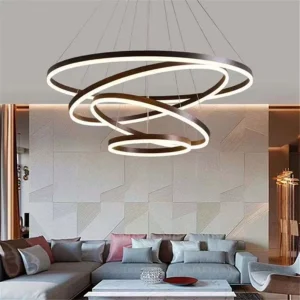 Minimalist Restaurant Chandelier Living Room Hanging Pendant Light Modern Aluminum LED Linear 3 Ring Circle Ring Chandelier