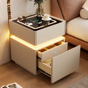 Minimalist Smart Bedside Table Light High End Feel Simple Modern Home Bedroom Storage Cabinet Wood