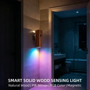 Minimalist Solid Wood Mini Motion Sensor Wall Light RGB 360 Rotation Magnetic Wireless Battery Powered LED Spotlight Home