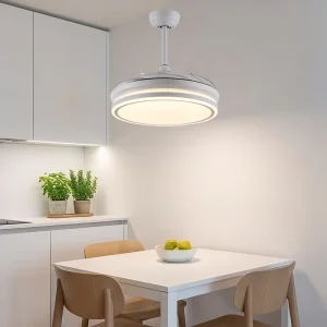 Minimalist White Ceiling Fan Chandelier Invisible Dimmable LED Fan Light for Modern Home Living Room Bedroom Decor