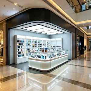 Minimalist White Grey Digital LED Lighting Glass Display Cabinet for Retail Stores