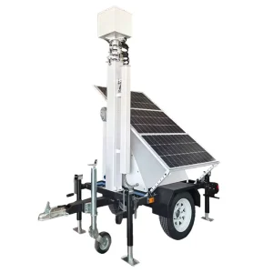 Mobile Solar CCTV Trailer 360 Rotation PTZ Camera IP65 Waterproof 6m Mast Easy Installation Wireless Monitoring