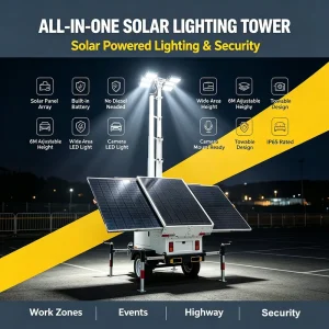 Mobile Solar Trailer Mounted 6m Mast Light Tower Outdoor Industrial Security
