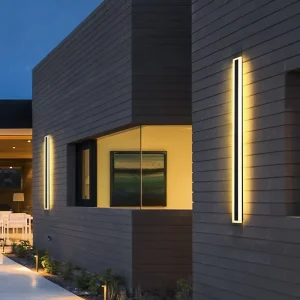 Modern 110V 220V Outdoor LED Wall Lamp Linear Strip Exterior Sconce Warm White 2700K Long Garden Light Waterproof Polycarbonate