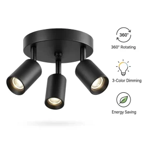 Modern 3-Head LED Ceiling Spotlight Dual Light Source GU10 Track Light 360 Degree Rotation for Kitchen