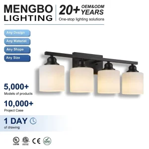 Modern 4 Light Black Wall Sconce Frosted Glass Vanity Lamp E26 3 Year Warranty Any Size Any Design Customized OEM ODM Hotel