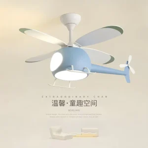 Modern 42-Inch DC Motor Kids Bedroom Ceiling Fan with 4 Blades Adjustable Color Temperature Helicopter Shape Remote Control