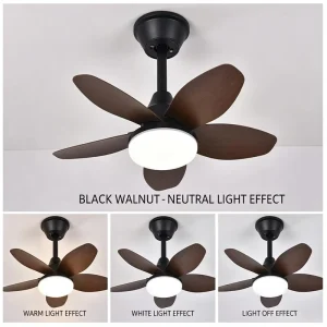 Modern 5-Blade LED Ceiling Fan with Light and Remote Control Silent DC Motor Walnut Wood Blades Decorative Fan Light for Bedroom