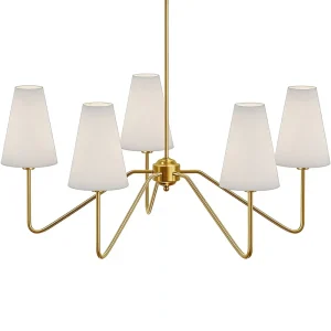 Modern 5-Light 30″ Large Fabric Chandelier American Classic White Fabric Living Room Pendant Light with E27 Base
