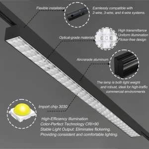 Modern 5500lm Anti-Glare LED Track Lights High CRI 90 50/60W Commercial Aluminum Body Linear Lighting Supermarkets Malls 2-Wire