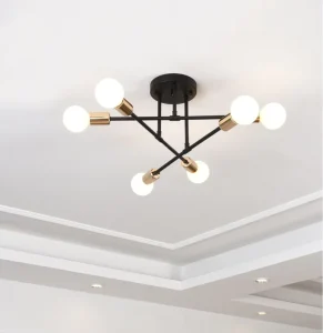 Modern 6 Light Sputnik Ceiling Light Industrial Semi Flush Mount Chandelier LED E26 Base for Kitchen Living Room Foyer Iron AC