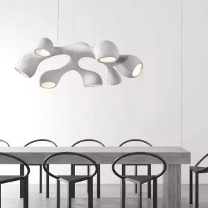 Modern Abstract Chandelier White Textured Pendant Light for Dining Room Living Room Creative Art Decor Lighting Fixture