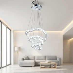 Modern Acrylic 3 Hearts Rings K9 Crystal LED Chandelier Cool White Pendant Light for Bedroom