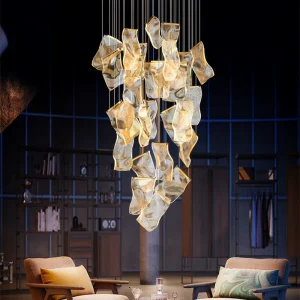 Modern Acrylic Adjustable Height Luxury LED Ceiling Pendant Light for Staircase Home Villa Hanging Hollow Chandeliers