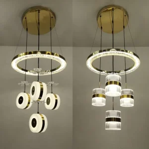 Modern Acrylic Chandelier Pendant Lights for Home Gold Decorative Led Pendant Lighting for Living Room (7011/4P & 7012/4P)