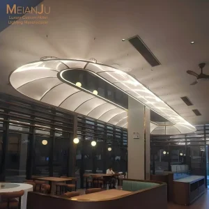 Modern Acrylic Linear Pendant Light for Restaurant Bar Hotel Lobby Custom Curved LED Chandelier with Metal Frame