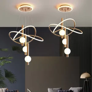 Modern Adjustable Gold Height LED Pendant Light Kitchen Island Dining Room Living Room Ceiling Chandelier with 3 Head Ball