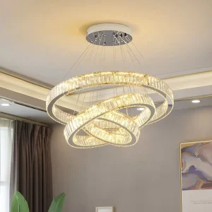 Modern Adjustable Shape Large Luxury LED Decorative Long Staircase Ring Crystal Chandelier Pendant Light for Living Room Hotel