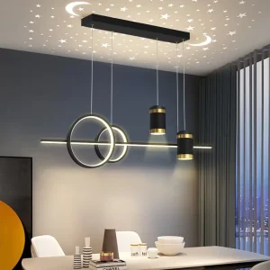 Modern Aluminum Star Projection Linear Pendant Light LED Chandelier with Middle Size for Dining Room Bar