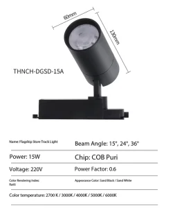Modern Aluminum Track Light COB LED Spotlight Adjustable Angle High Brightness High CRI 95 Home Commercial