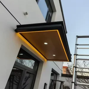 Modern Aluminum Waterproof Door Awning LED Lighting Fixed Canopy Balcony Residential Entrance Pergola System Storefront Awning