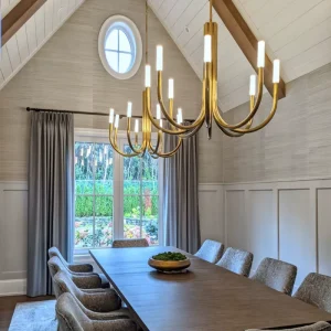 Modern American Creative Dining Room Metal LED Chandelier Brass Pendant Light for Hotel Bedroom Living Room