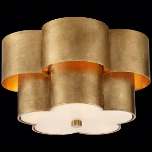 Modern American Style Nordic Chandelier Natural Brass Square Semi Embedded Lampshade Steel Ceiling Light Fixture for Bathroom