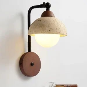 Modern American Yellow Travertine Wood Stone Wall Lamp LED 3000K Warm White for Home Hotel Restaurant Bathroom Stair Decor