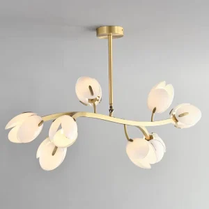Modern Art Design Hotel Pendant Light Indoor Home Villa Living Room Restaurant Lobby Luxury Copper Color Glass Flower Chandelier